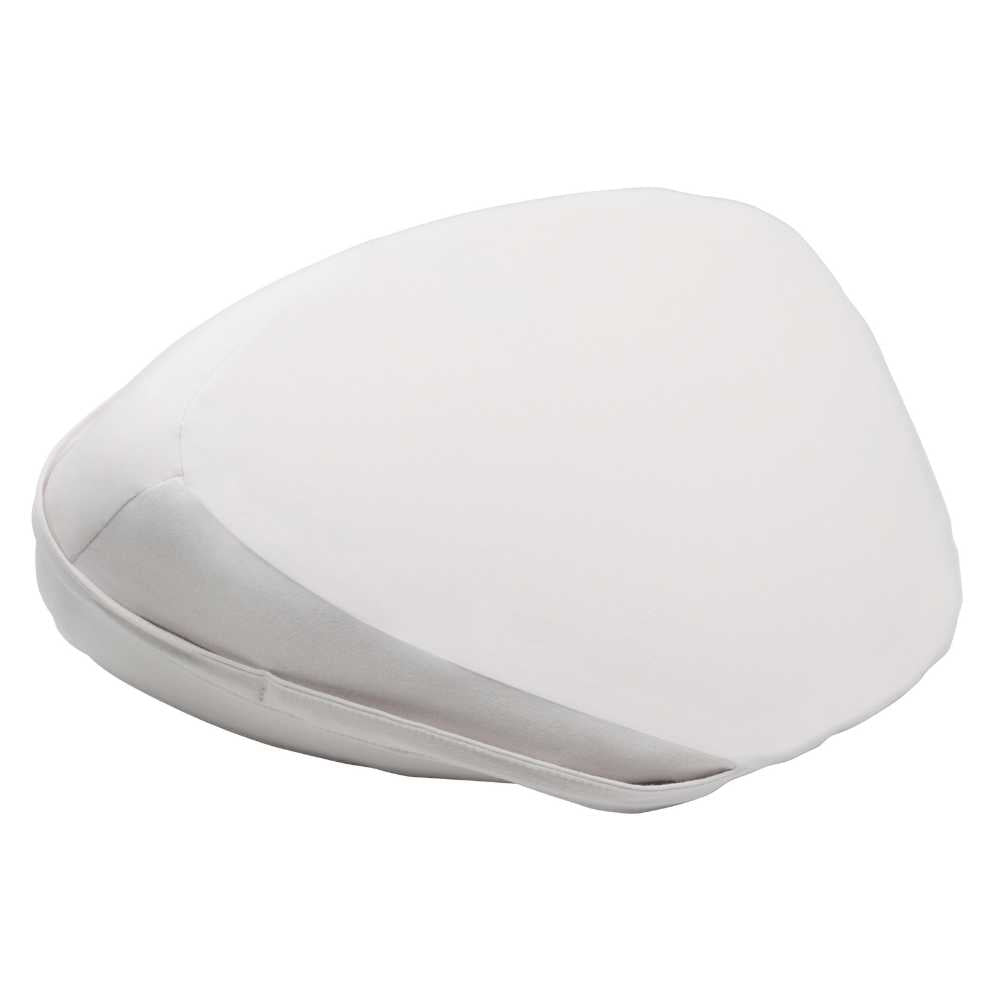 Introducing the Dame Pillo - Sex Pillow Wedge by Dame: a white, triangular wedge-shaped pillow made from medical-grade silicone featuring a smooth surface. It is slightly raised at one end and tapers to the other, specifically engineered to provide support or elevation while sitting or lying down.