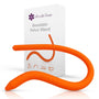 Photograph of an orange Intimate Rose Bendable Pelvic Wand positioned in front of its packaging. The box prominently displays the brand name "Intimate Rose" along with a silhouette of the wand, crafted for alleviating pelvic pain. The sleek white packaging includes icons at the bottom, ideal for pelvic floor therapy.