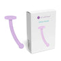 A purple dilator handle made from medical-grade silicone is shown alongside its packaging. The box features the same product image with "Intimate Rose Dilator Handle" printed on it, emphasizing its function in supporting pelvic health as a component of a vaginal dilator set by Intimate Rose.