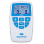 A white and blue NeuroTrac® Tens machine featuring a digital screen that displays various settings. Below the screen are buttons for adjusting these settings, including plus and minus signs, "PRG/Esc," and "SET." This Digital Dual Channel unit is ideal for personalized pain relief.